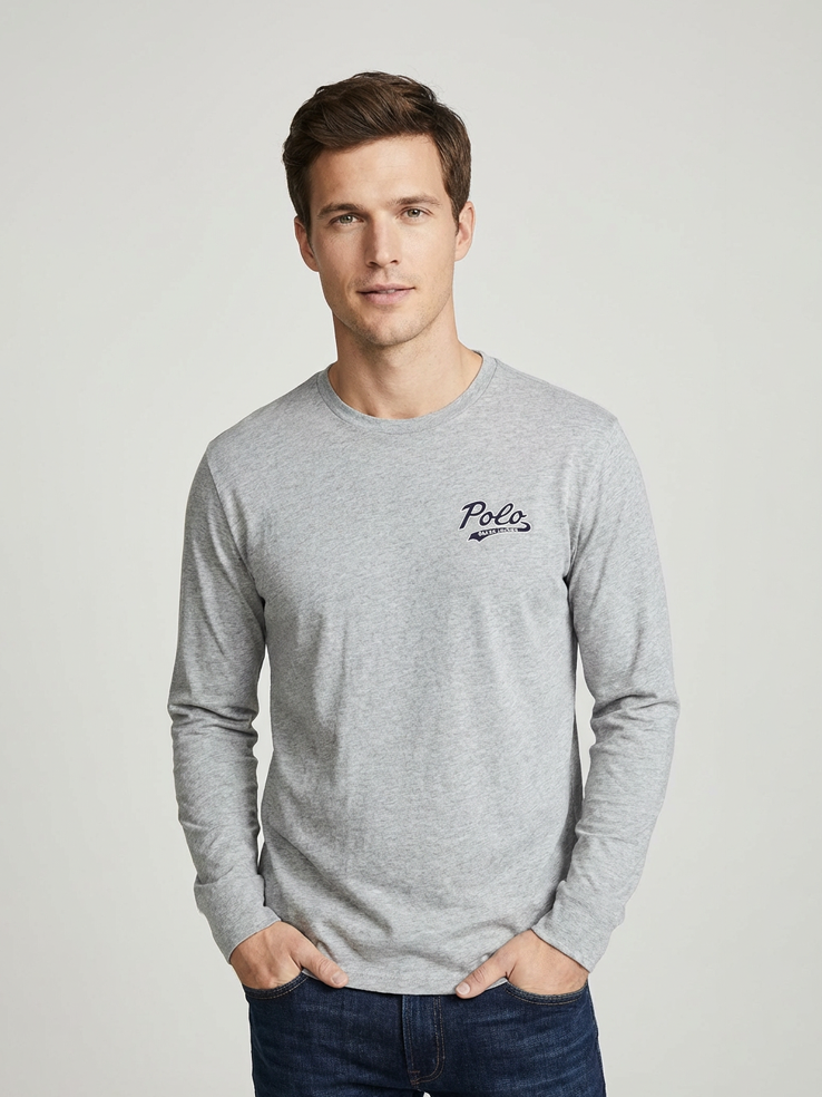 RL Men L/S R-N (Polo Print ) T-Shirt (Grey)