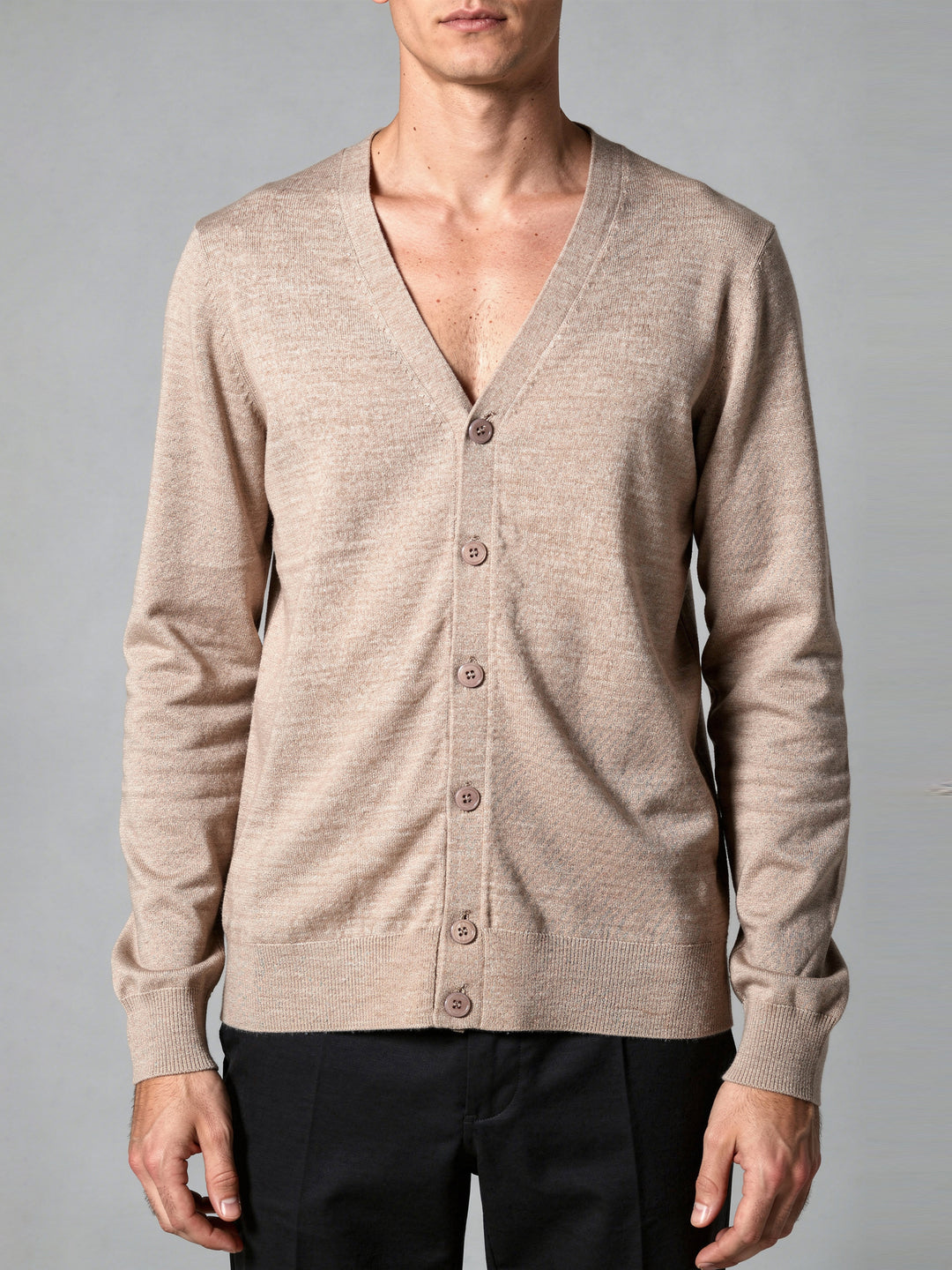 BMR Men L/S Merino Plain Cardigan 87206 (Beige)