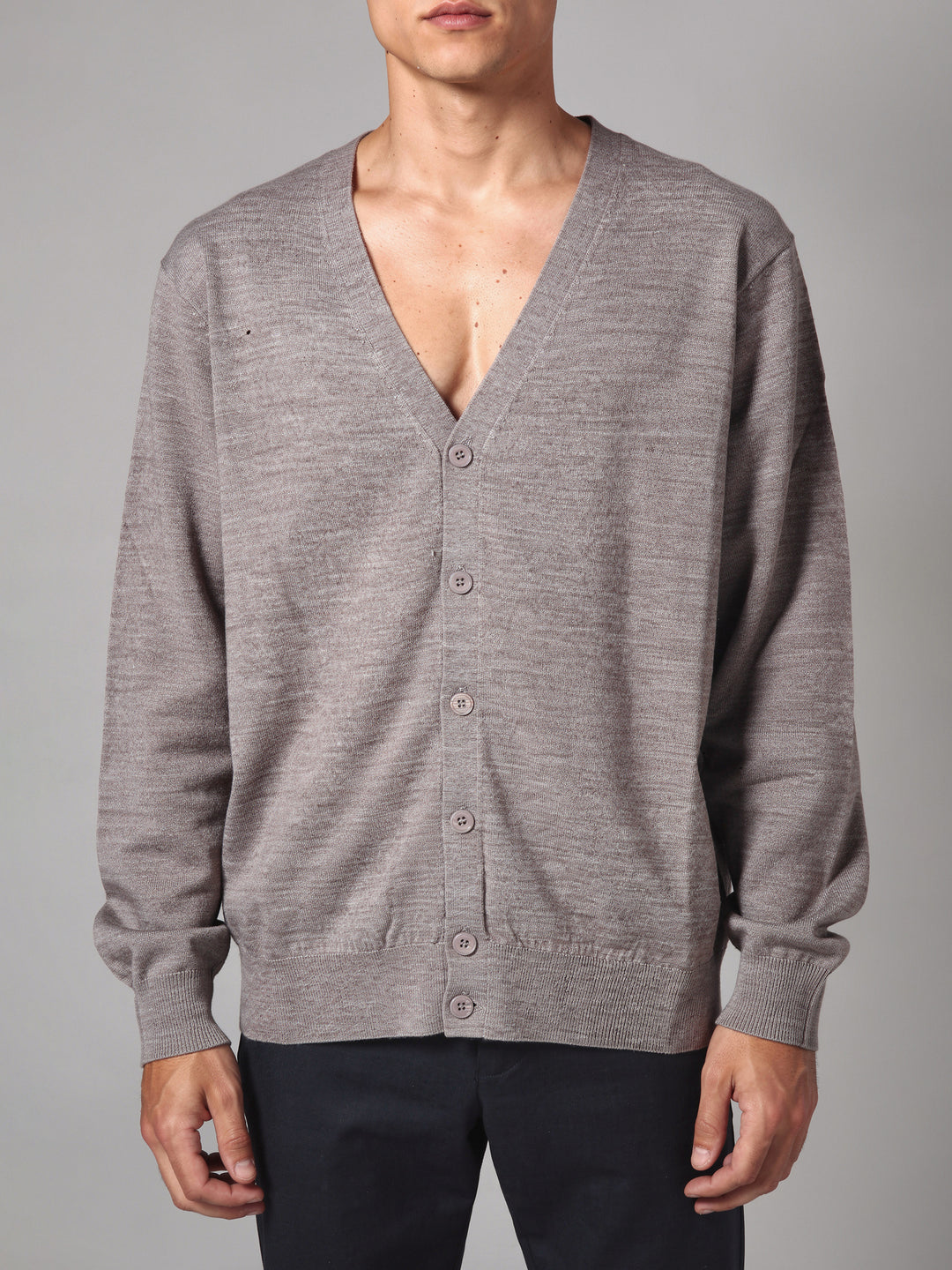 BMR Men L/S Merino Plain Cardigan 87206 (Grey)