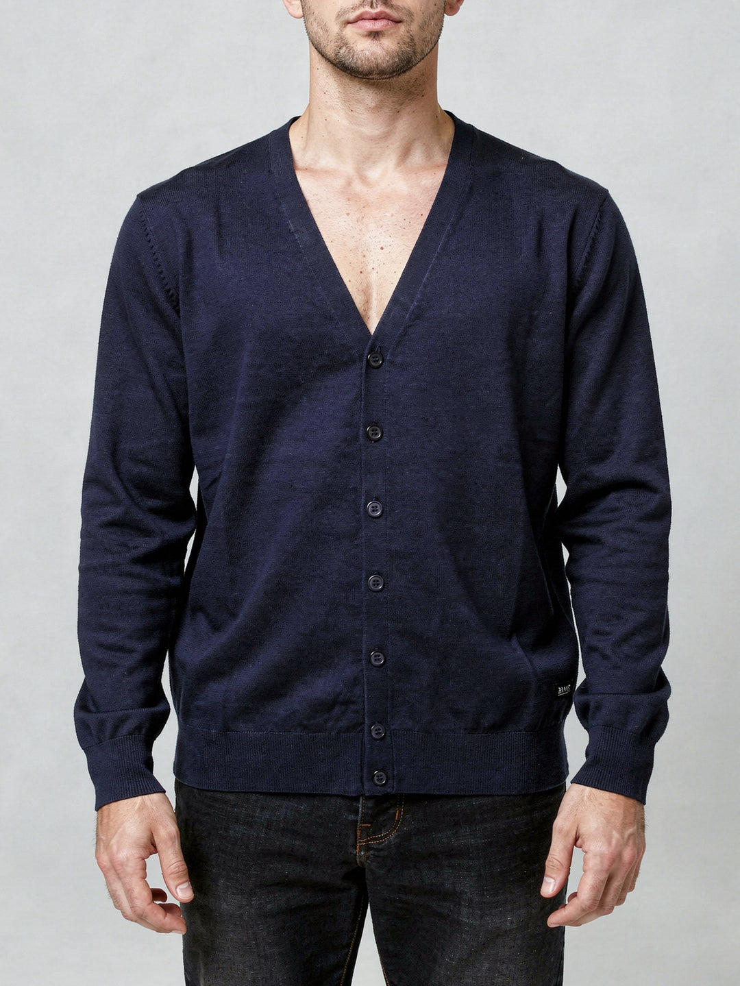 BMR Men L/S Merino Plain Cardigan 87206 (Navy)