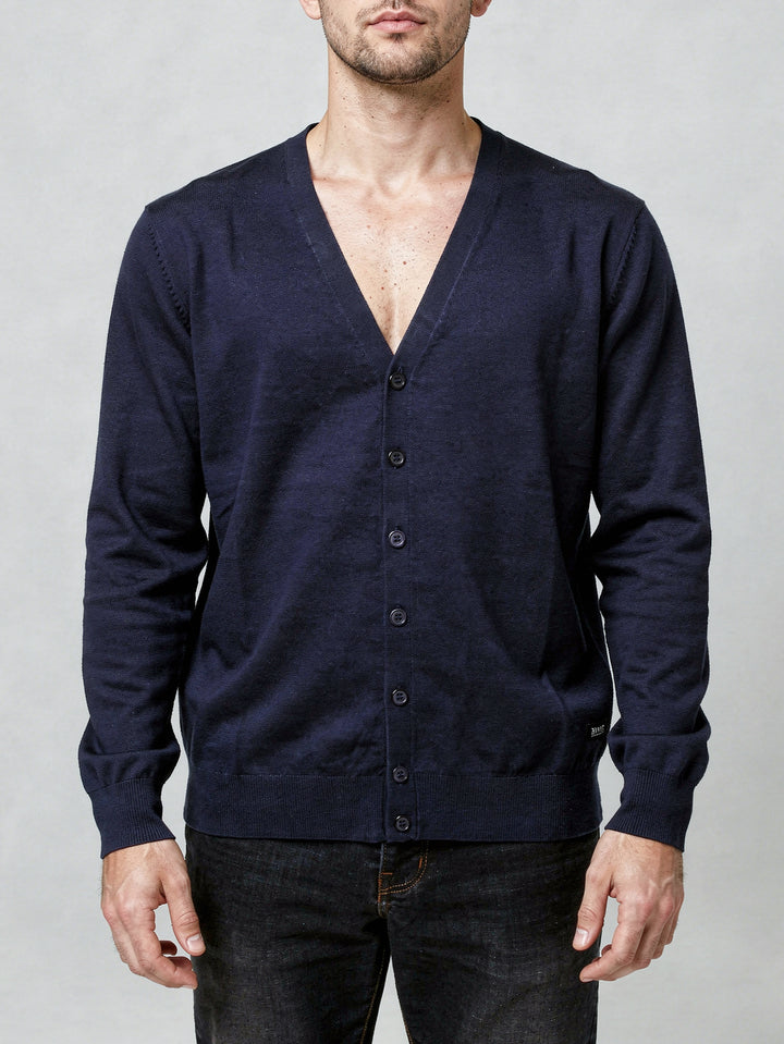 BMR Men L/S Merino Plain Cardigan 87206 (Navy)