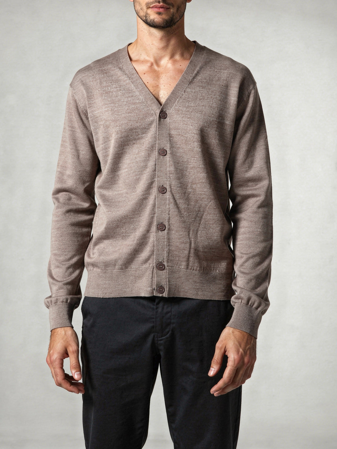 BMR Men L/S Merino Plain Cardigan 87206 (Neutral)