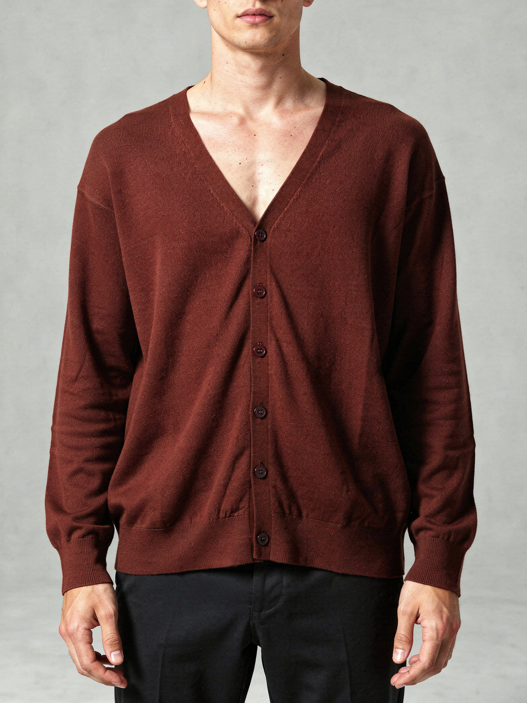 BMR Men L/S Merino Plain Cardigan 87206 (Wine)