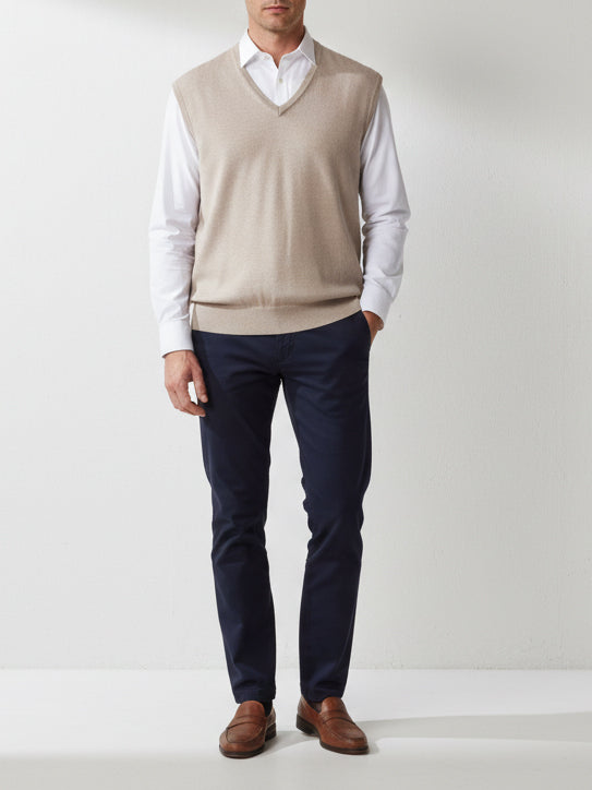 BMR Men S/L V-N Merino Sweater 87208 (Beige)