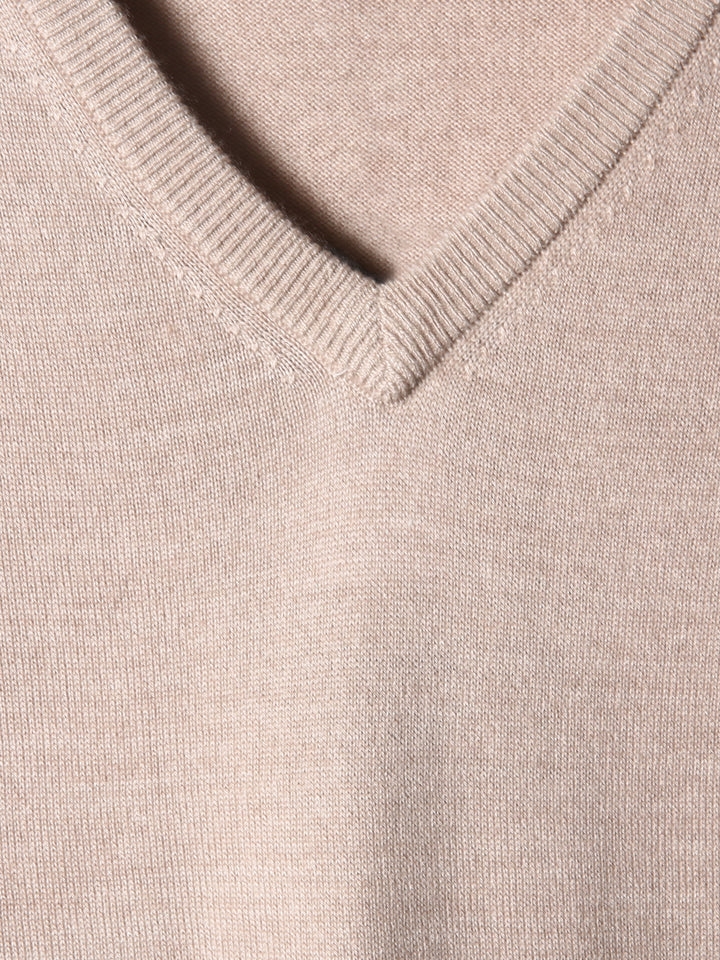 BMR Men S/L V-N Merino Sweater 87208 (Beige)