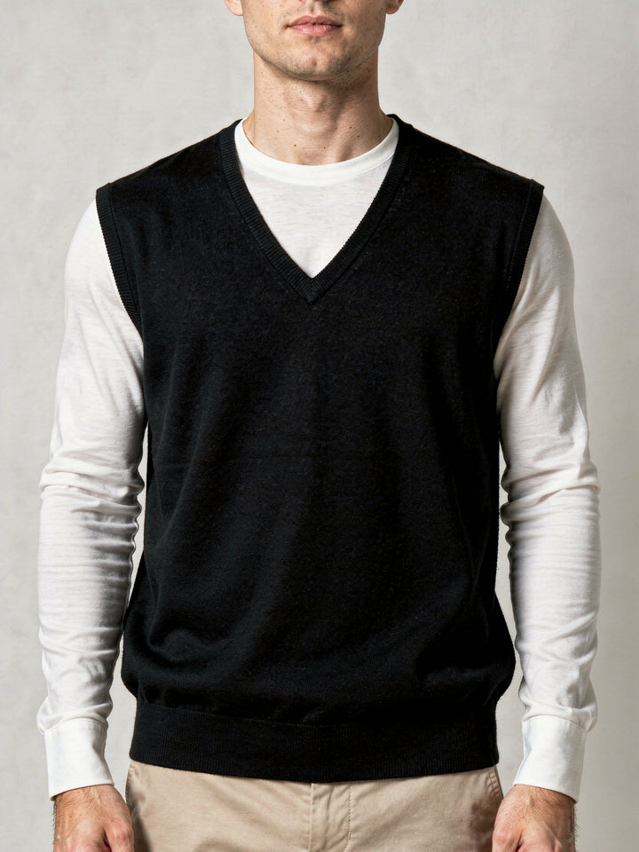 BMR Men S/L V-N Merino Sweater 87208 (Black)