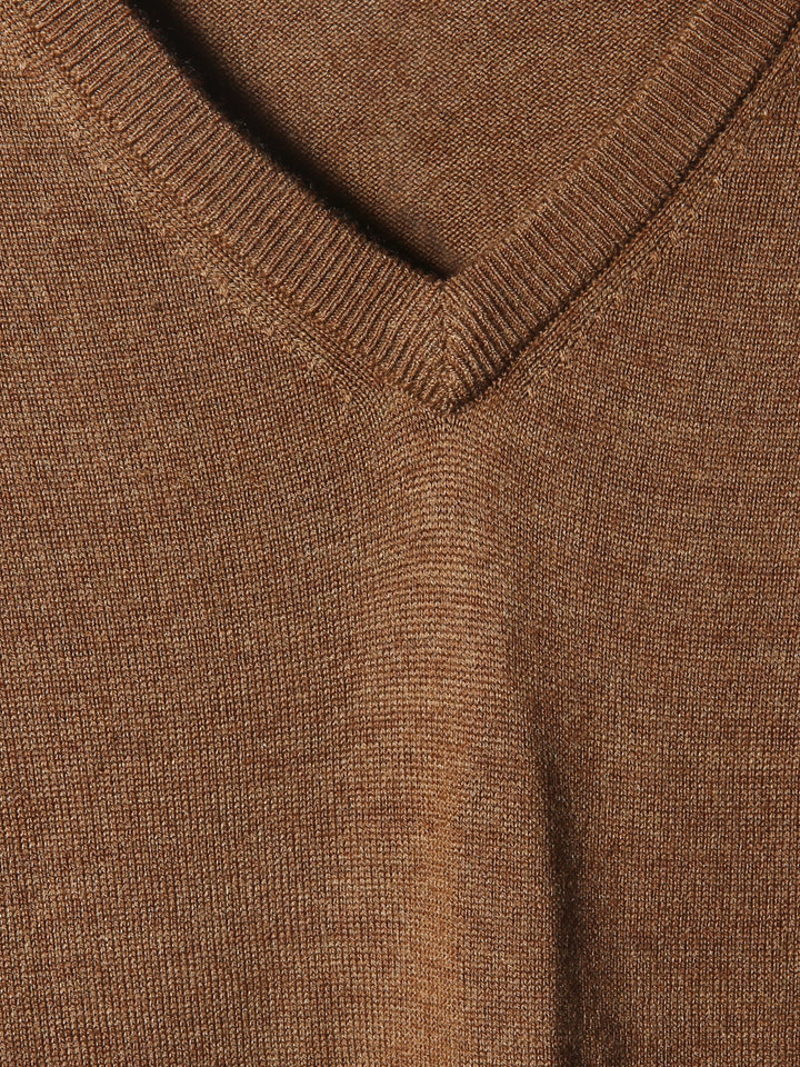 BMR Men S/L V-N Merino Sweater 87208 (Coffee)