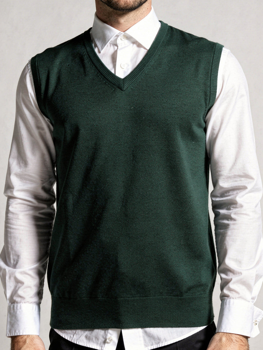 BMR Men S/L V-N Merino Sweater 87208 (DARK GREEN)