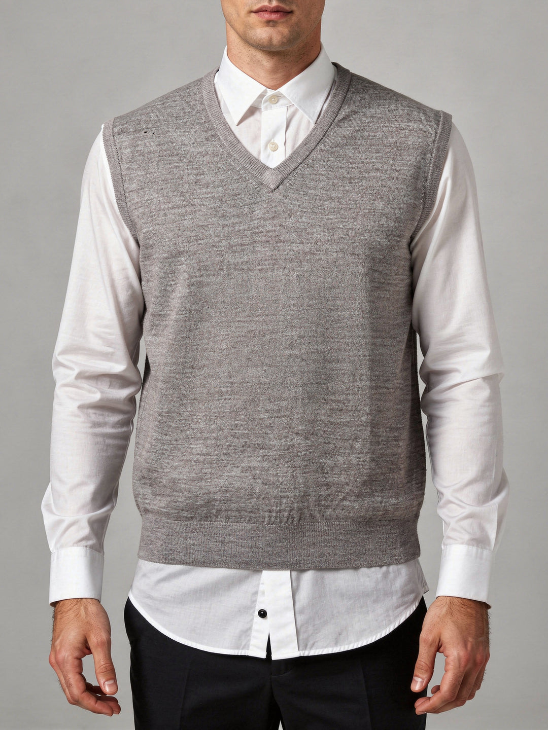 BMR Men S/L V-N Merino Sweater 87208 (Grey)