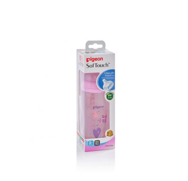 Pigeon Baby Soft Touch Clear PP Feeding Bottle 240ml 3m+ (Pink) #A78183 (W-22)
