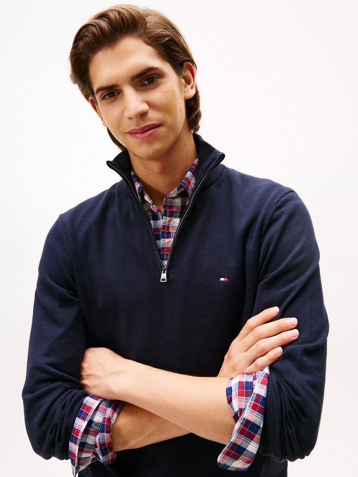 TH Men L/S Cotton Plain Half Zip Zipper AT-SB-78J9329