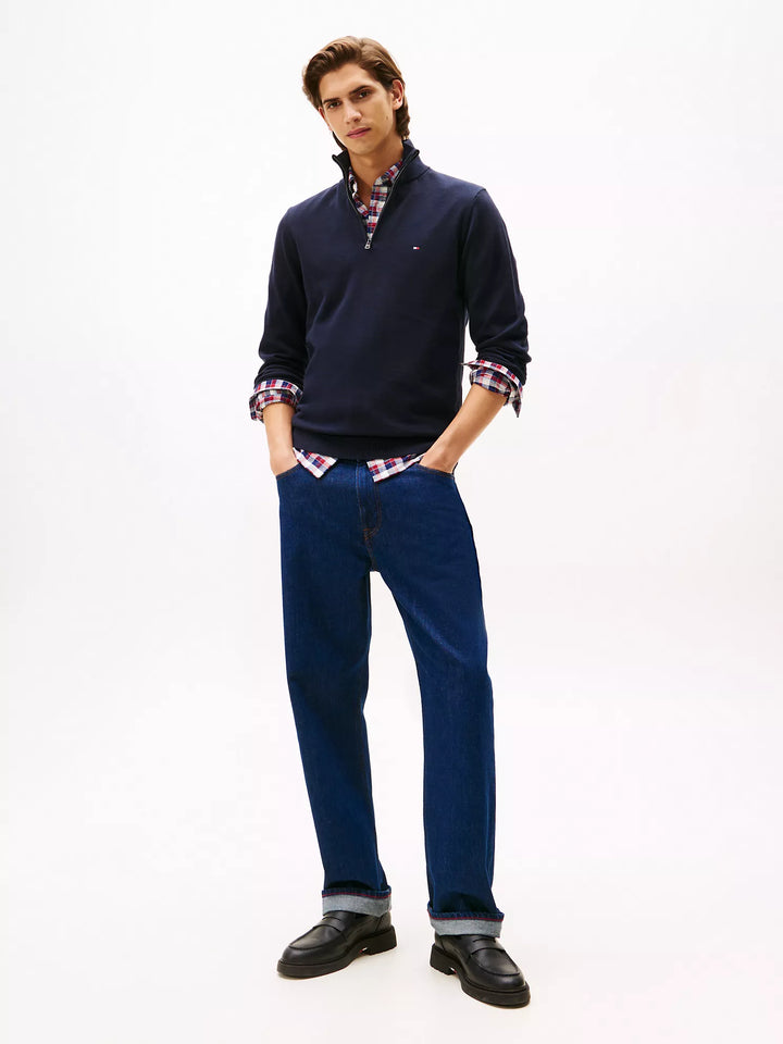 TH Men L/S Cotton Plain Half Zip Zipper AT-SB-78J9329