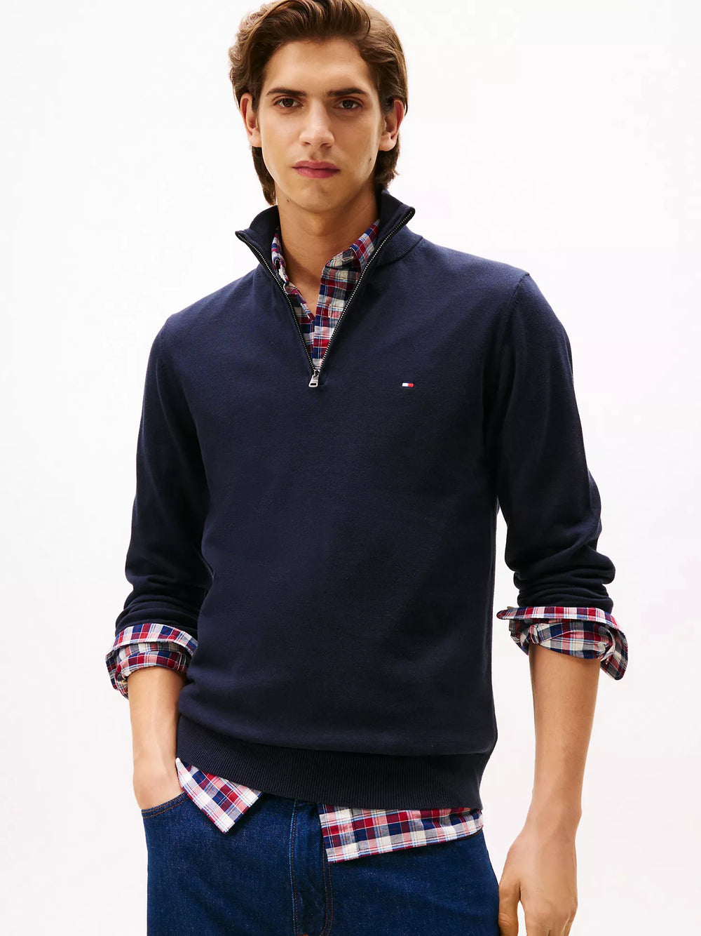 TH Mens L/S Cotton Plain Half Zip Zipper AT-SB-78J9329