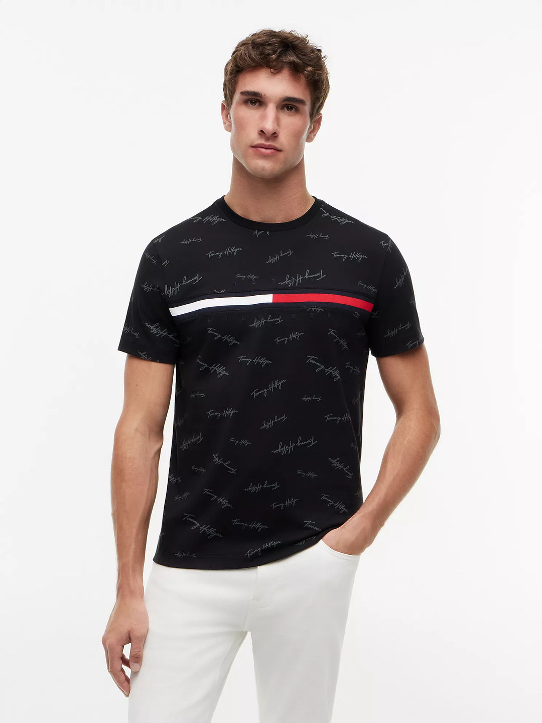 TH Men S/S (T Hilfiger Printed)R-N T-Shirt MT-78JA523