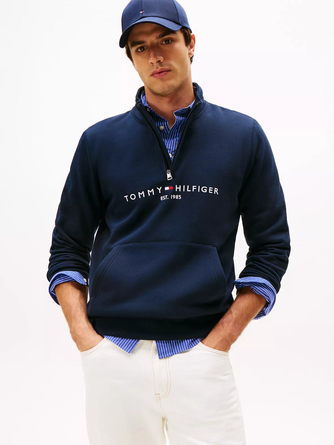 TH Men L/S Fleece Half Zip Zipper AT-SB-78JB338 (Navy)