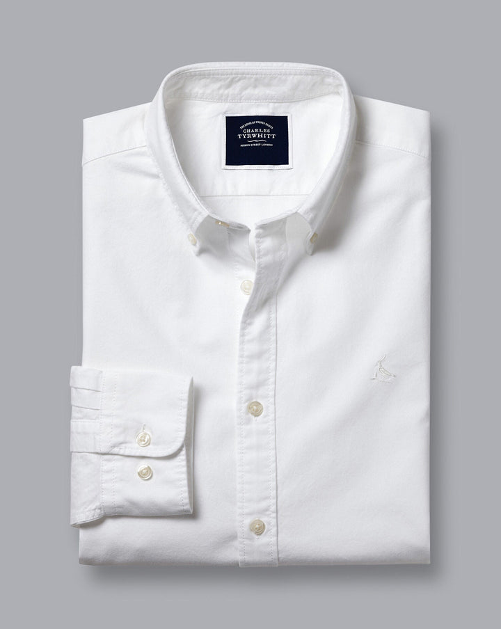 Charles Tyrwhitt White Plain Slim Fit Button-Down Washed Oxford Shirt