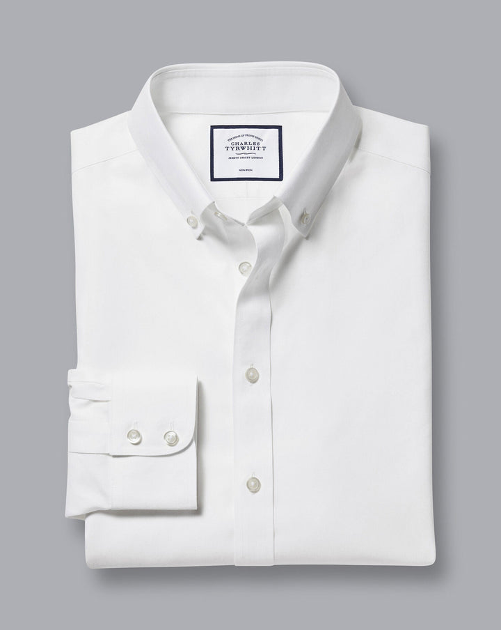 Charles Tyrwhitt White Slim Fit Button Down Non Iron Twill Shirt