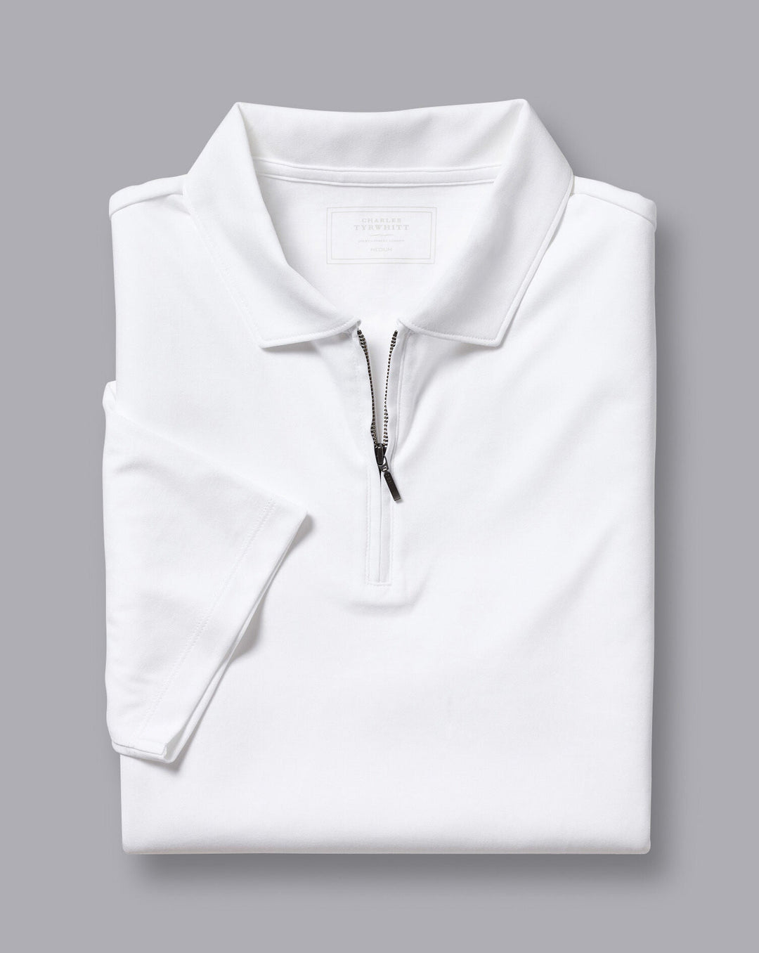 Charles Tyrwhitt White Plain Short Sleeve Zip Jersey Polo