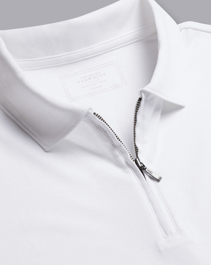 Charles Tyrwhitt White Plain Short Sleeve Zip Jersey Polo