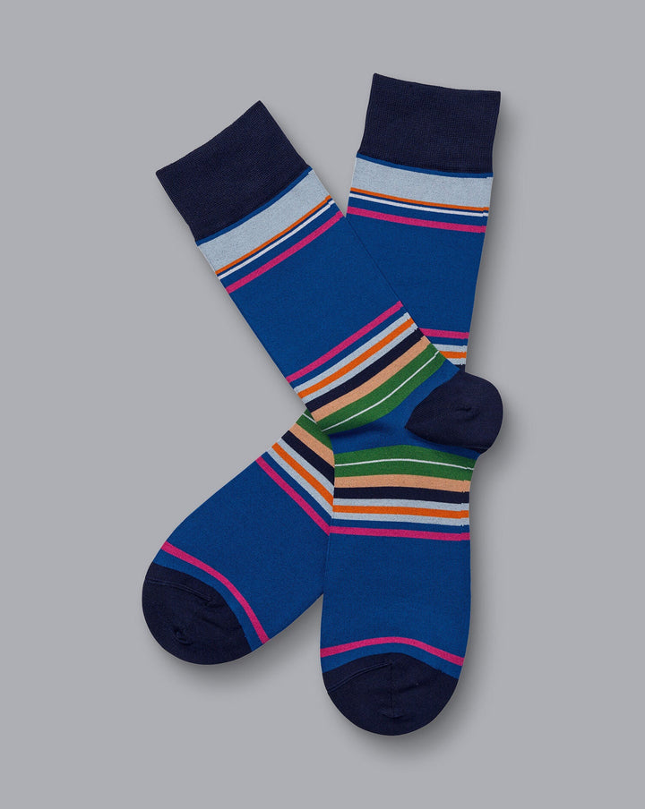 Charles Tyrwhitt Cobalt Blue Multi Block Stripe Socks