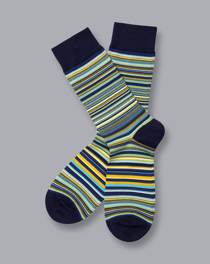 Charles Tyrwhitt Petrol Blue And Lemon Multi Stripe Socks