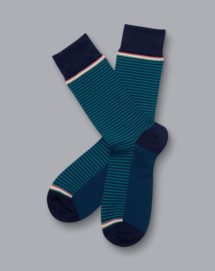 Charles Tyrwhitt Teal Green And Navy Fine Stripe Socks