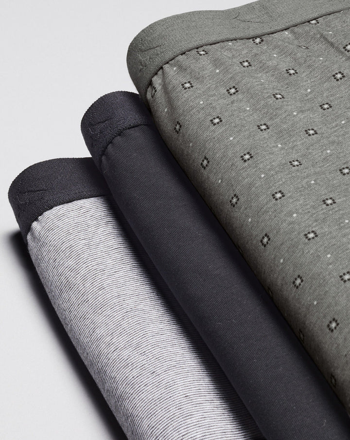 Charles Tyrwhitt Light Grey And Black Multi Pattern 3 Pack Cotton Stretch Jersey Trunks