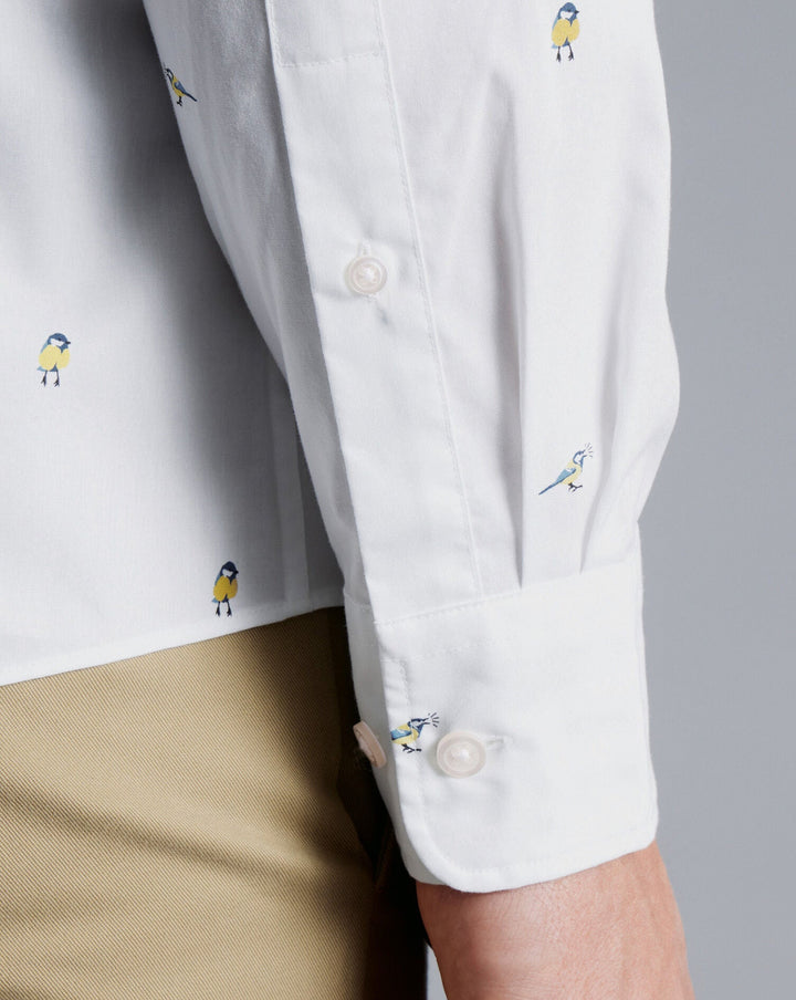 Charles Tyrwhitt Lemon Yellow Bird Print Slim Fit Non-Iron Stretch Poplin Shirt