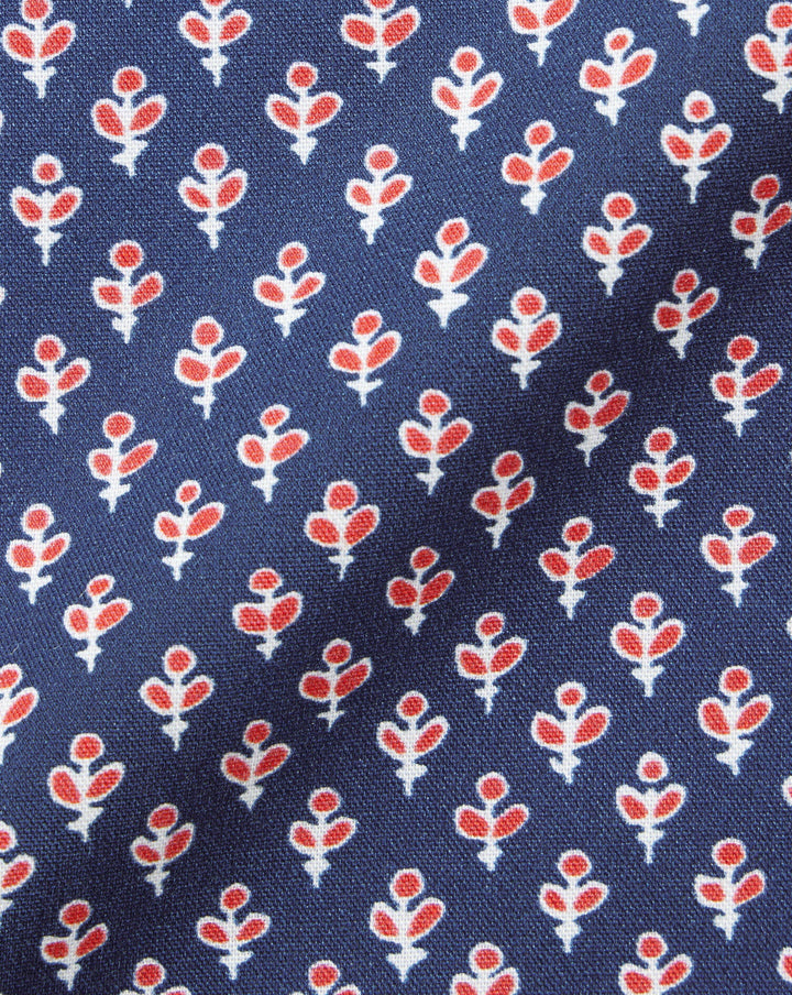 Charles Tyrwhitt Royal Blue Leaf Print Slim Fit Ss Non-Iron Stretch Poplin Shirt