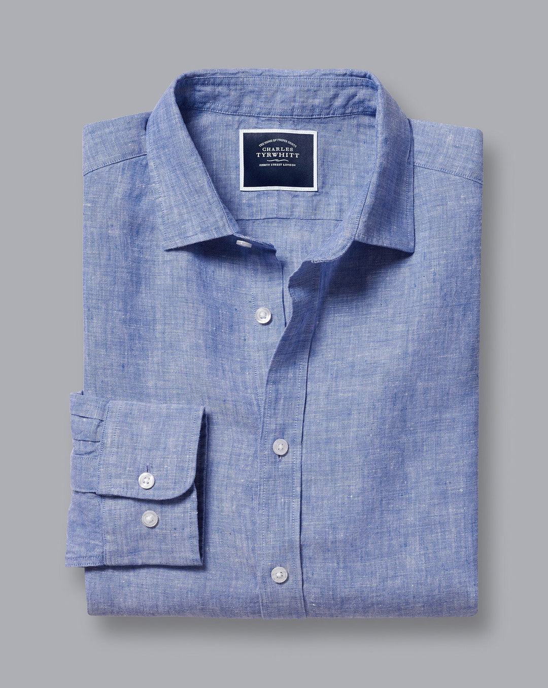 Charles Tyrwhitt Cobalt Blue Plain Slim Fit Pure Linen Shirt