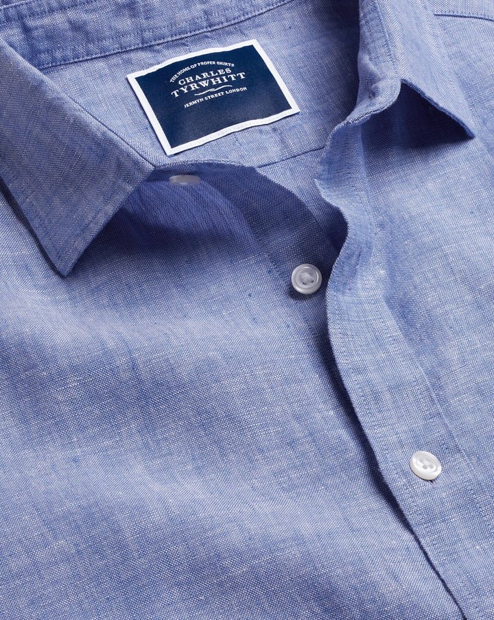 Charles Tyrwhitt Cobalt Blue Plain Slim Fit Pure Linen Shirt