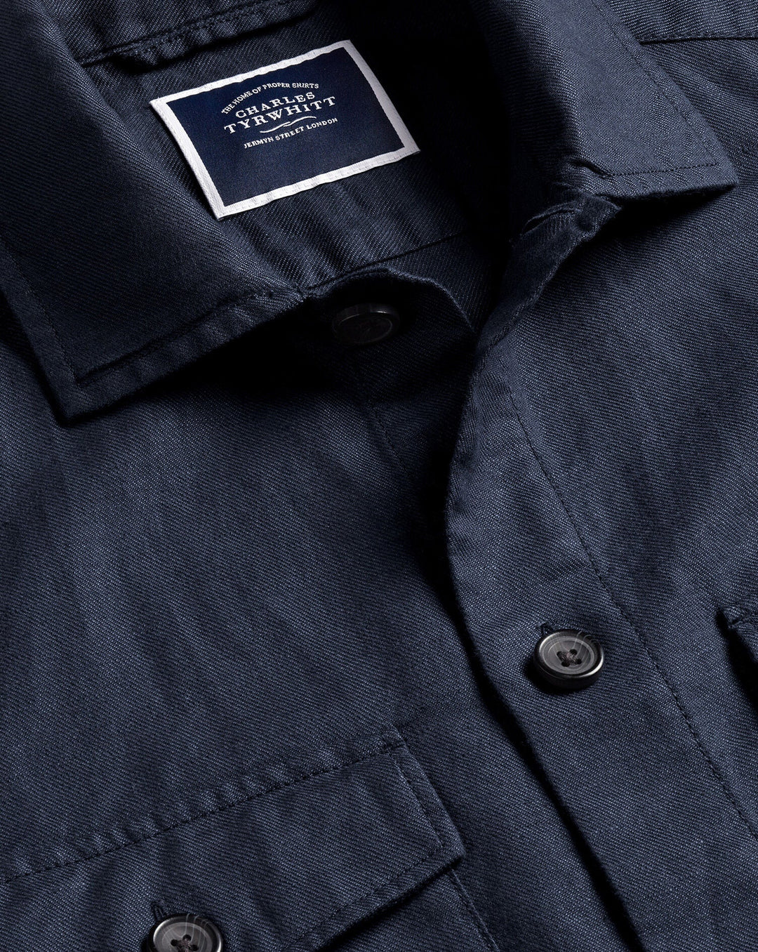 Charles Tyrwhitt Navy Blue Plain Cotton Linen Overshirt