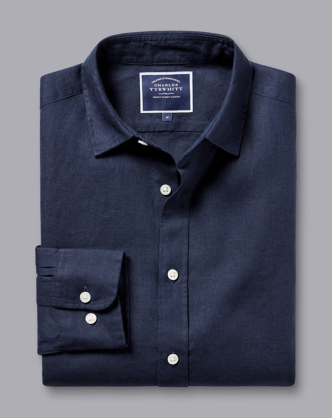 Casual Shirts Navy Blue Plain Slim Fit Pure Linen Shirt
