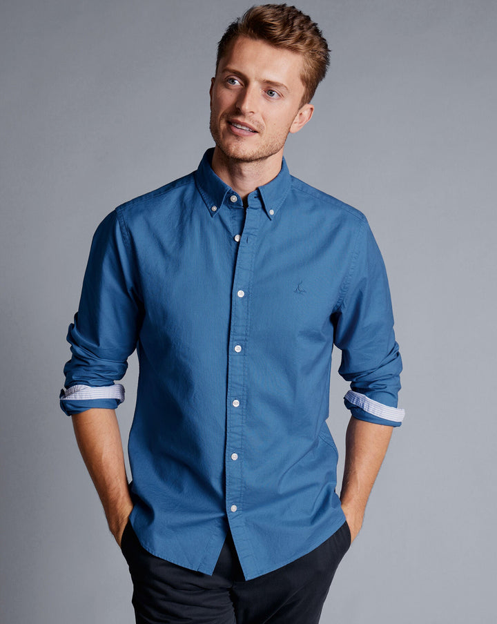 Charles Tyrwhitt Ocean Blue Plain Slim Fit Button-Down Washed Oxford Shirt