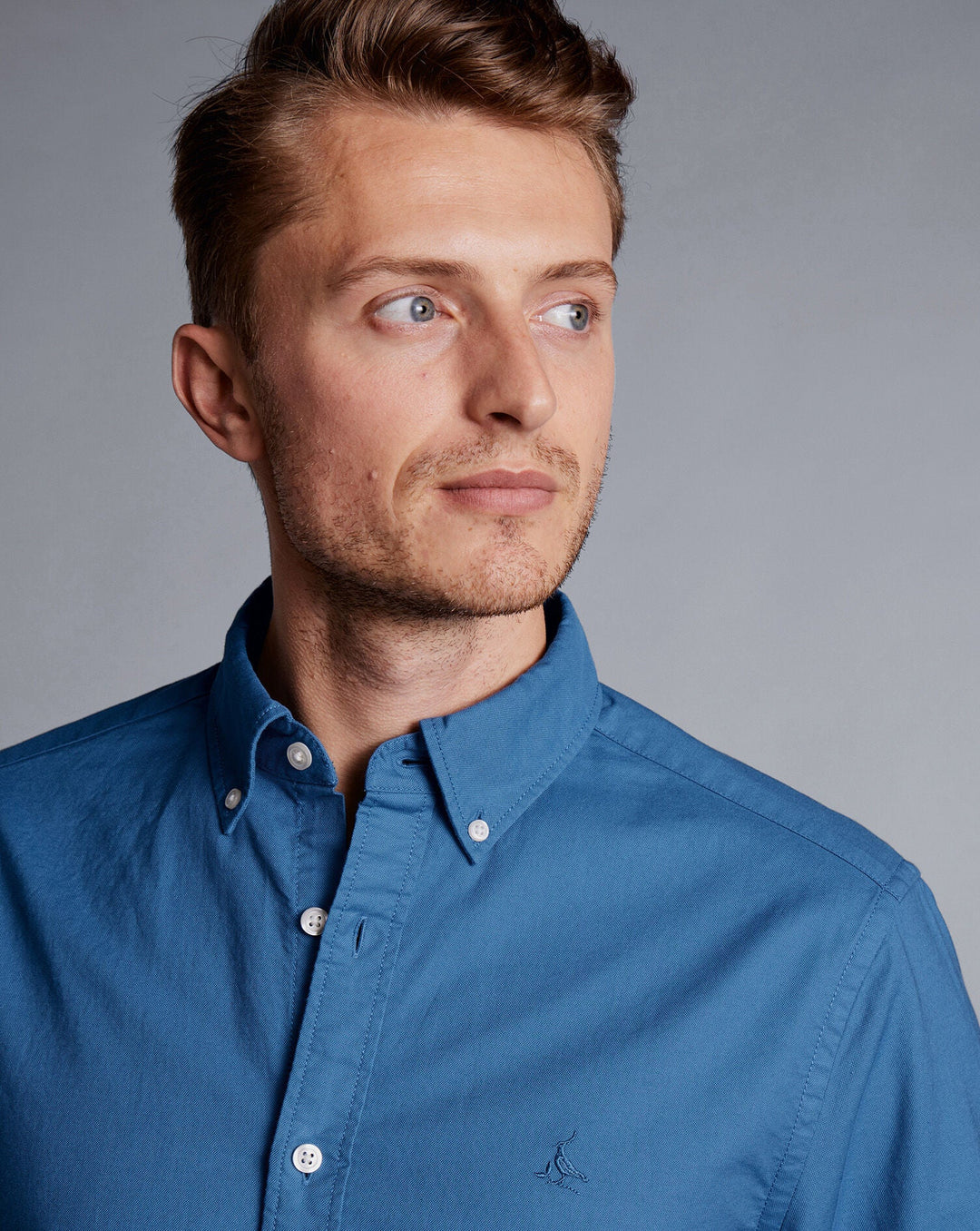 Charles Tyrwhitt Ocean Blue Plain Slim Fit Button-Down Washed Oxford Shirt