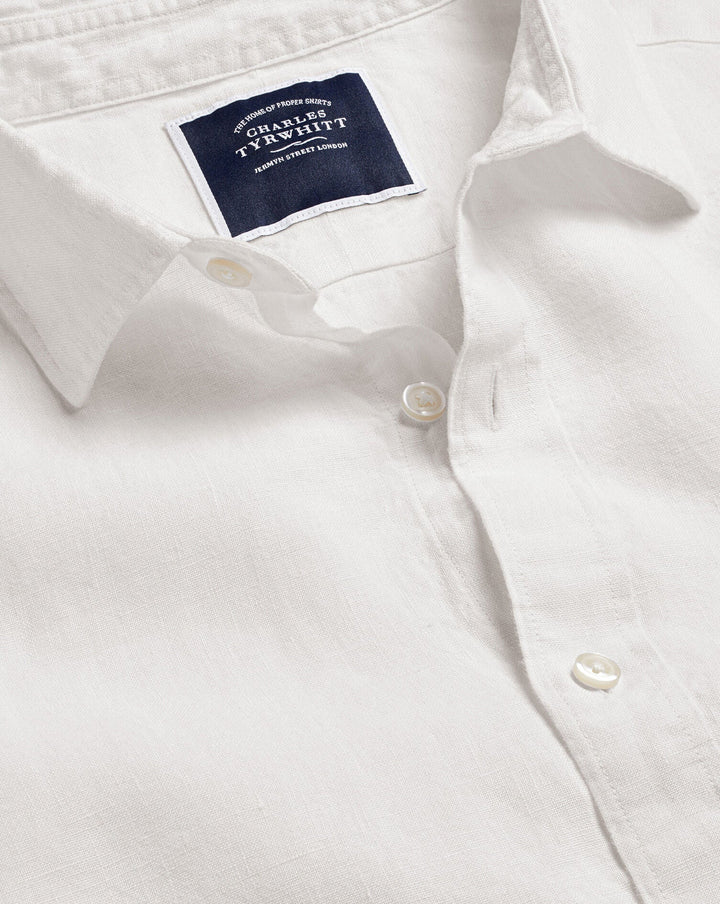 Charles Tyrwhitt White Plain Slim Fit Short Sleeve Pure Linen Shirt Csr2056Wht