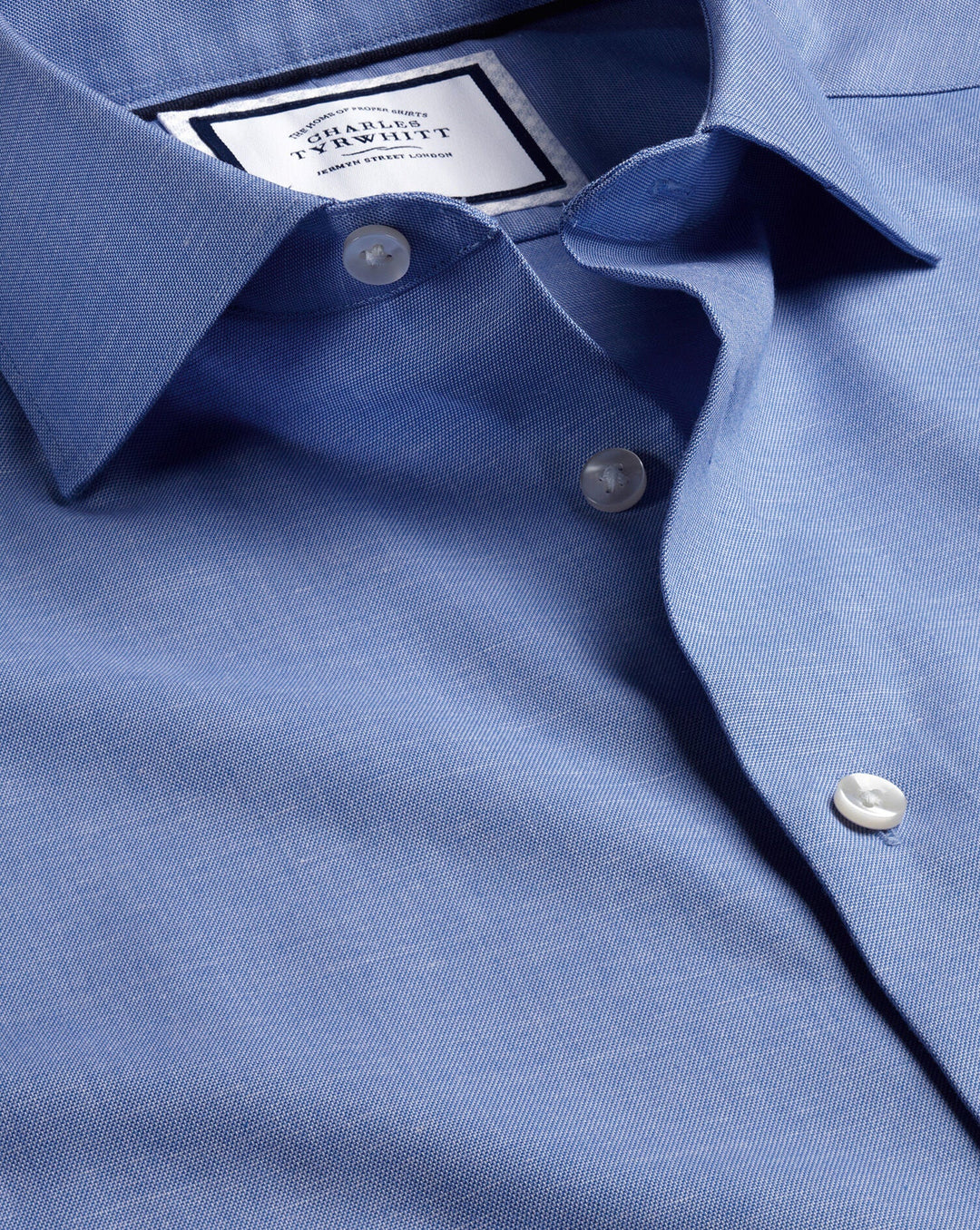 Charles Tyrwhitt Cobalt Blue Non-Iron Cotton Linen Plain Slim Fit Shirt