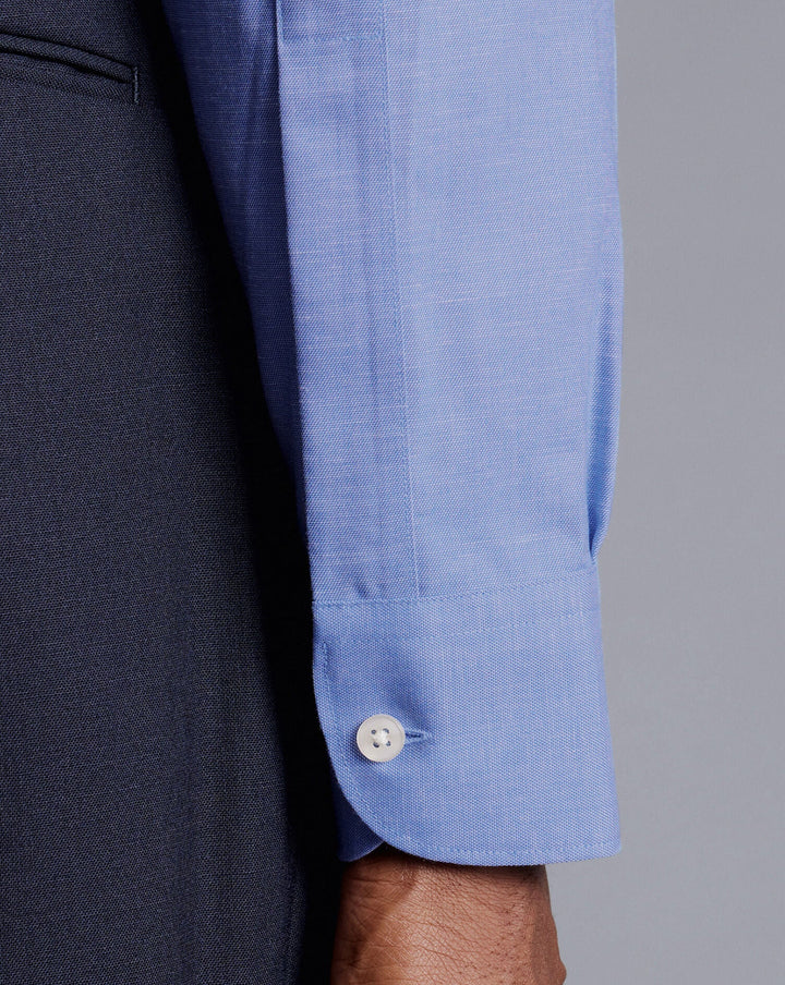 Charles Tyrwhitt Cobalt Blue Non-Iron Cotton Linen Plain Slim Fit Shirt