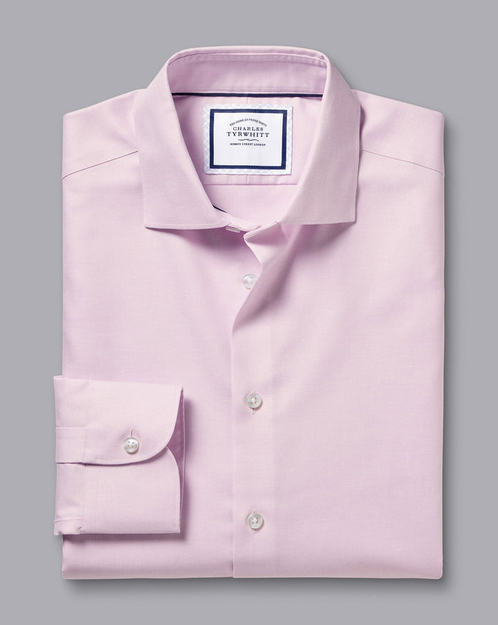 Charles Tyrwhitt Pink Non-Iron Cotton Linen Plain Slim Fit Shirt