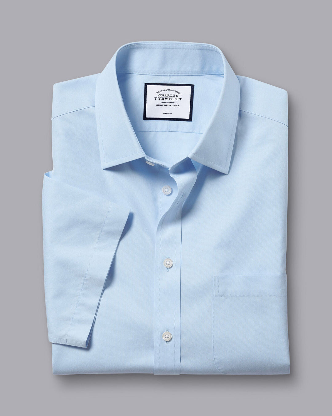 Charles Tyrwhitt Sky Blue Non-Iron Poplin Short-Sleeve Slim Fit Shirt