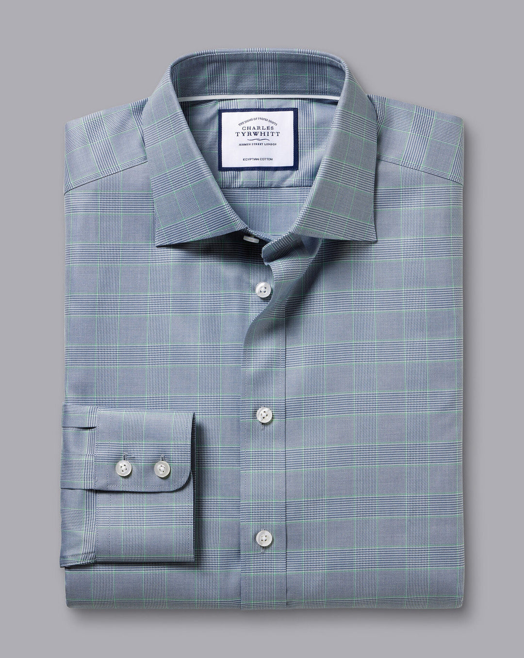 Charles Tyrwhitt Steel Blue Egyptian Cotton Twill Prince Of Wales Slim Fit Shirt