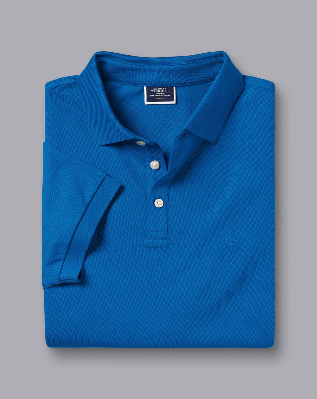 Charles Tyrwhitt Cobalt Blue Solid Short Sleeve Cotton Tyrwhitt Pique Polo