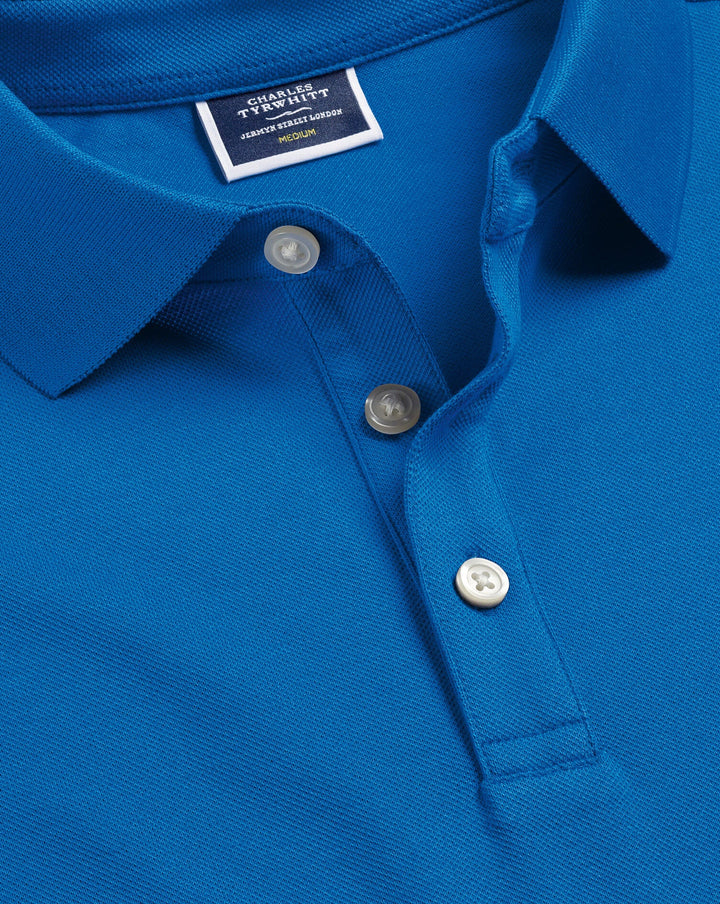 Charles Tyrwhitt Cobalt Blue Solid Short Sleeve Cotton Tyrwhitt Pique Polo