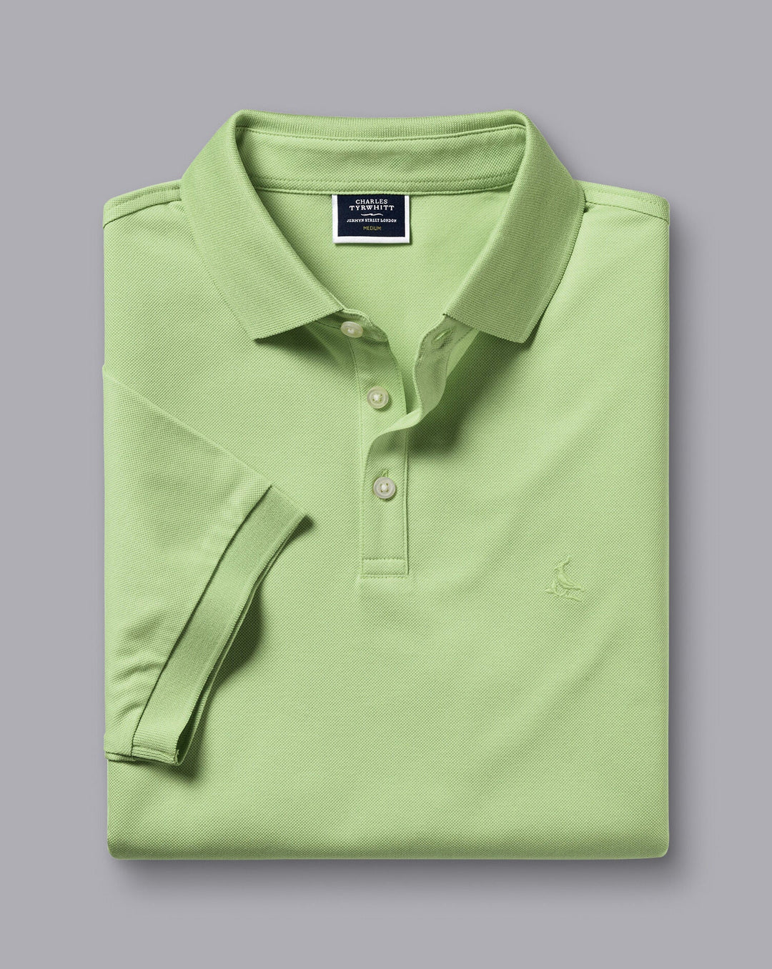 Charles Tyrwhitt Lime Green Solid Short Sleeve Cotton Tyrwhitt Pique Polo