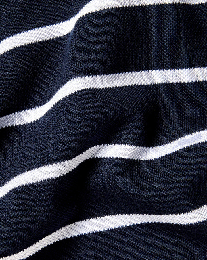 Charles Tyrwhitt Navy And White Breton Stripe Short Sleeve Cotton Tyrwhitt Pique Polo