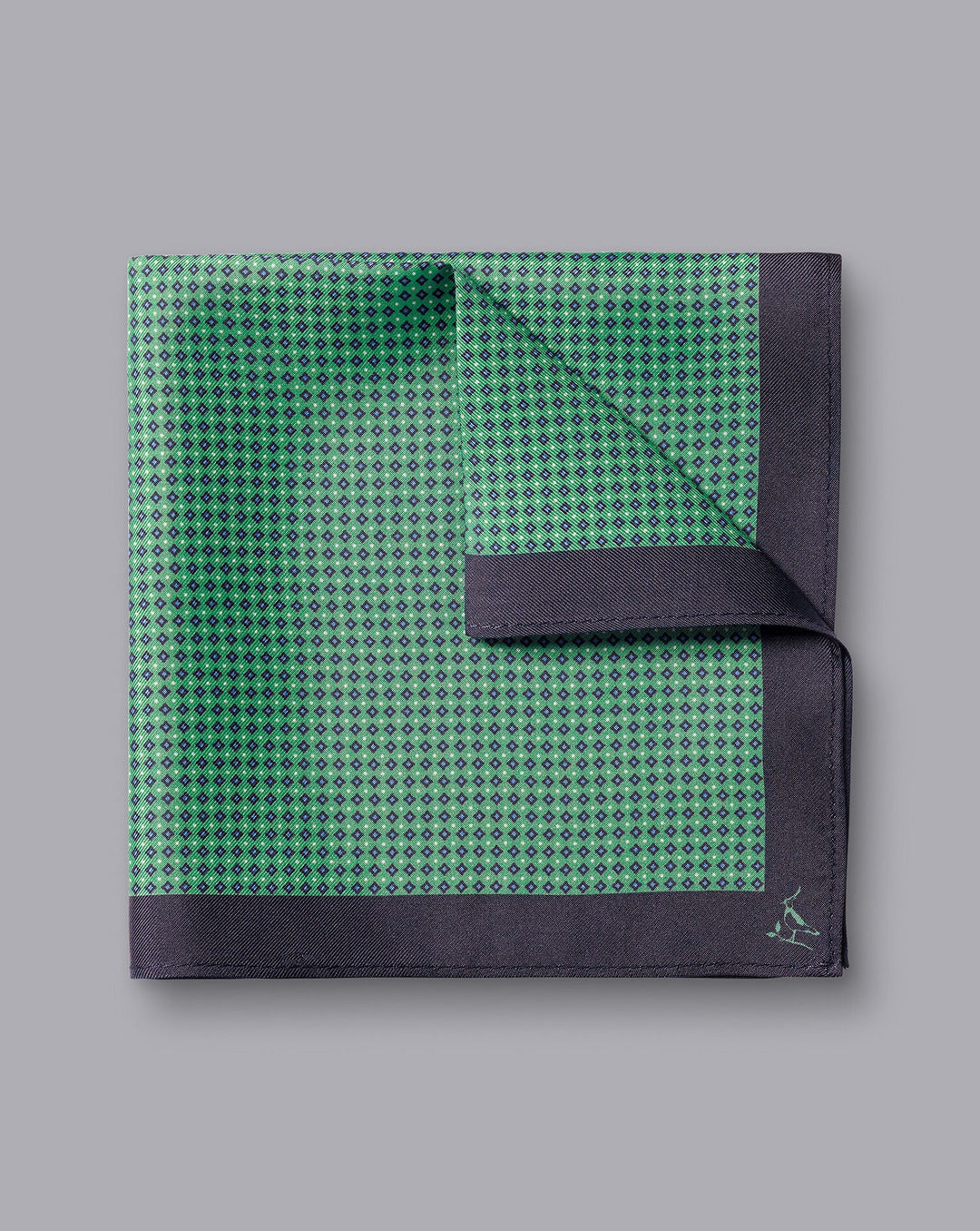 Charles Tyrwhitt Green And Navy Micro Print Silk Pocket Square
