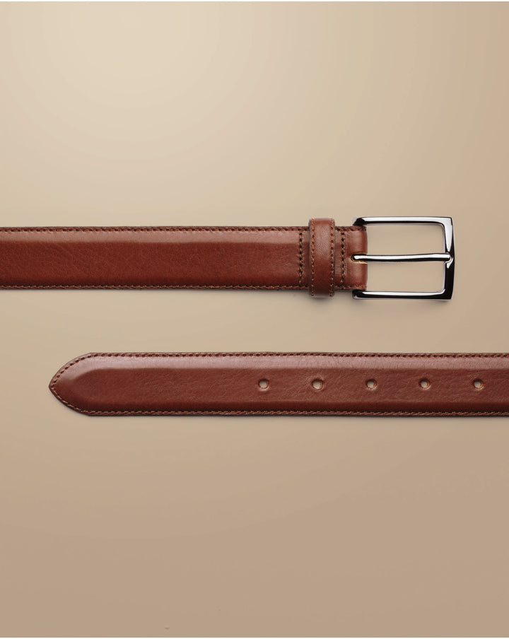 Dark Tan Brown Leather Formal Belt