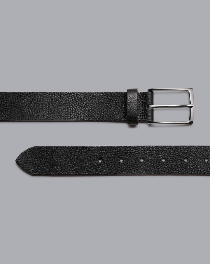 Black Leather Textured Made In England Chino Belt