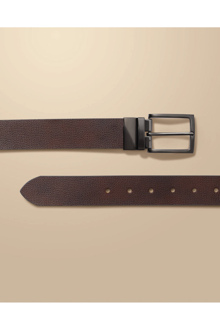 Dark Tan And Chestnut Leather Made In England Reversible Chino Belt