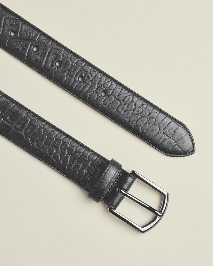 Black Embossed Leather Made In England Belt